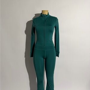 Women’s Forest Green Zip-Front Athletic Jumpsuit
